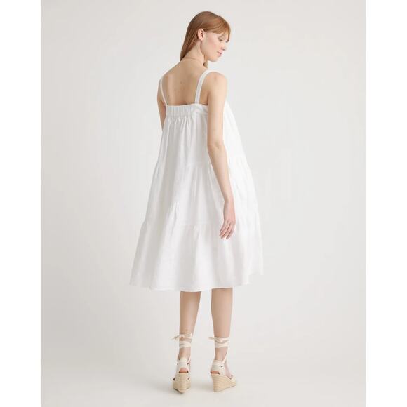 QUINCE White 100% European Linen Trapeze Midi Dress NWT Size Small - Picture 8 of 10